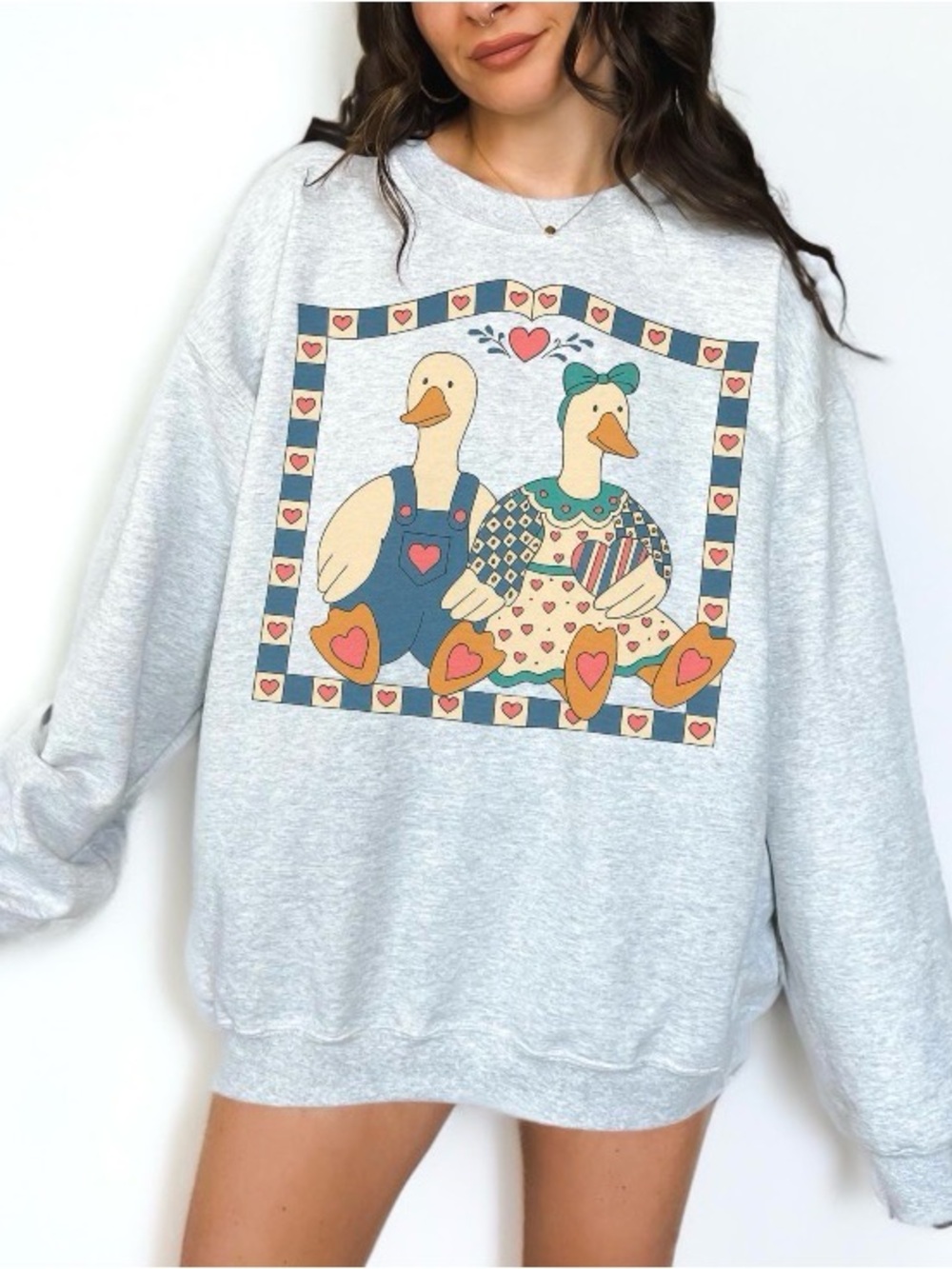 Vintage Inspired Goose Sweatshirt, Trendy Grandmillennial Cute Geese Grandma